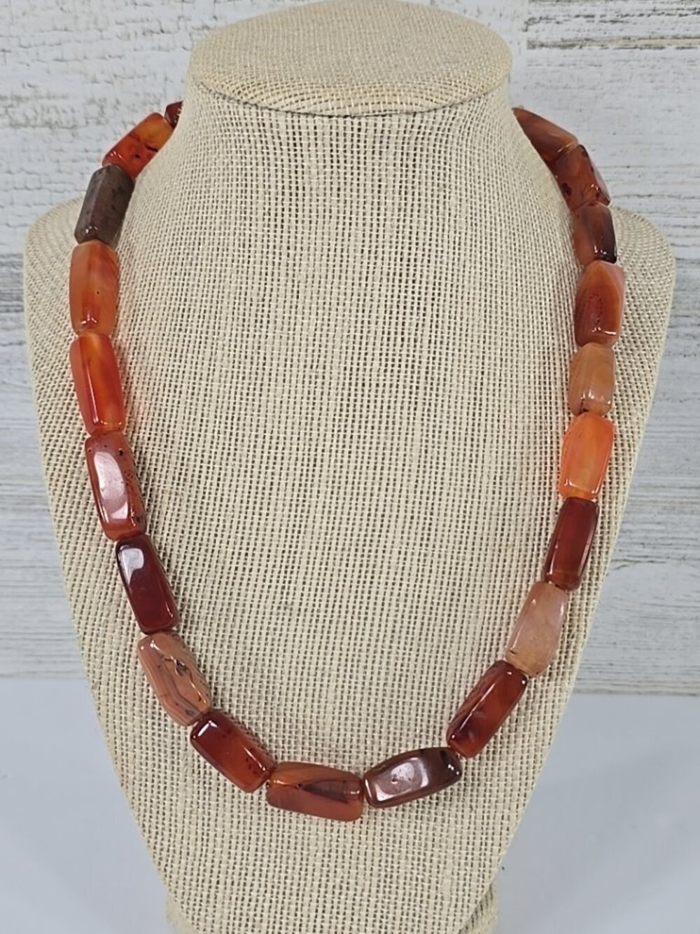 Vintage Carnelian Agate Necklace 20" – Chunky Statement Gemstone Beaded Jewelry.